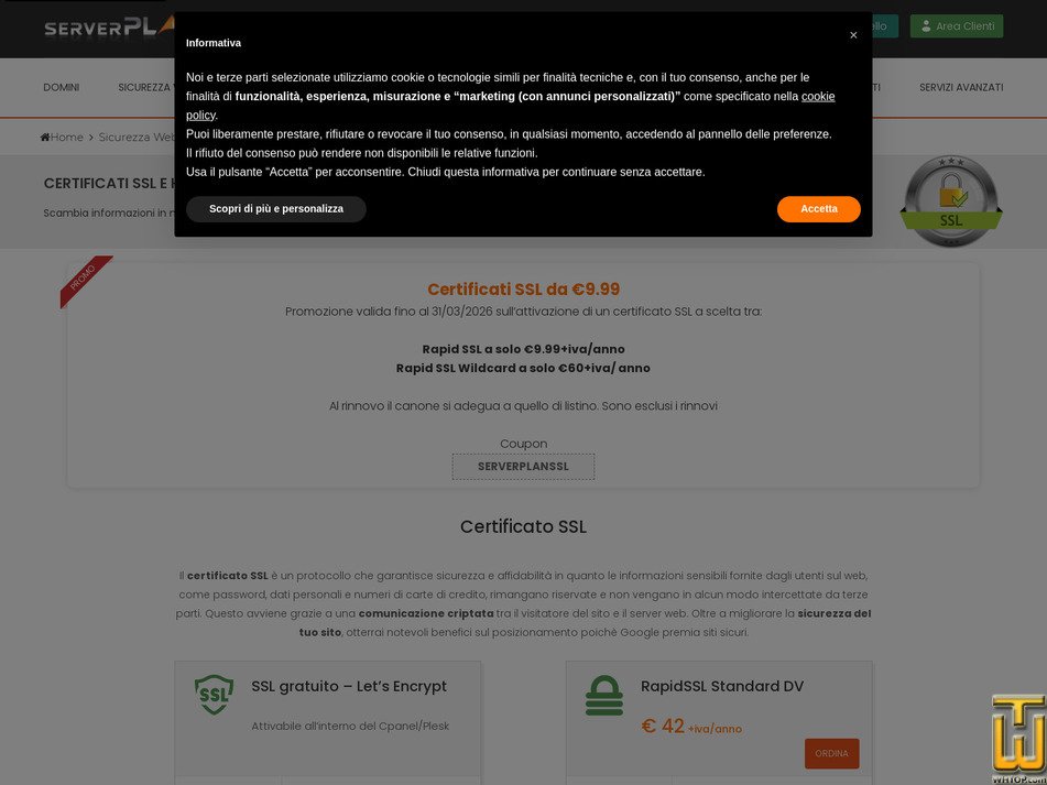 Taken on 17 March, 2026 screenshot of RapidSSL Standard DV from serverplan.com