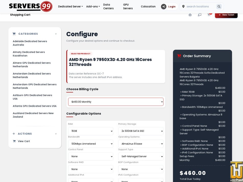 Taken on 30 July, 2026 screenshot of AMD Ryzen 9 7950X3D from servers99.com
