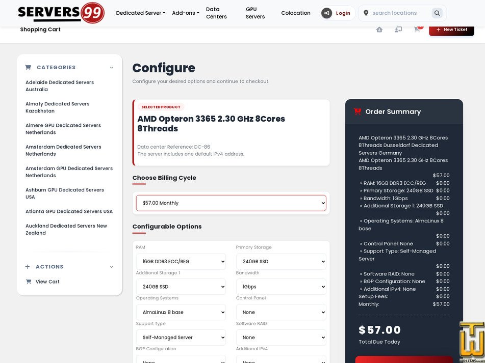 Taken on 31 July, 2026 screenshot of AMD Opteron 3365 from servers99.com