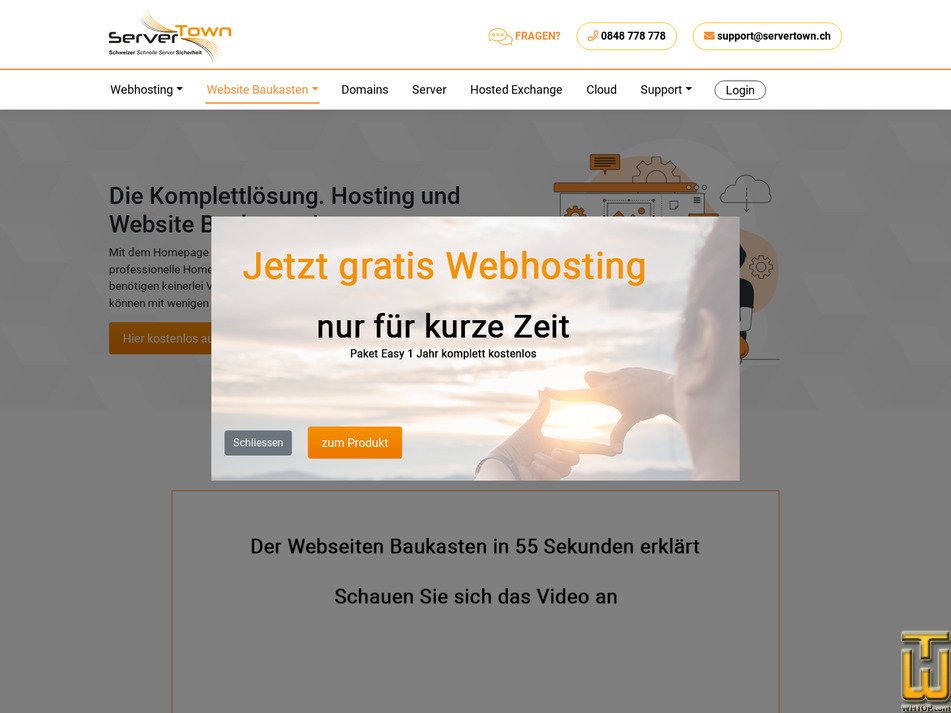 screenshot of Website Builder Start from servertown.ch