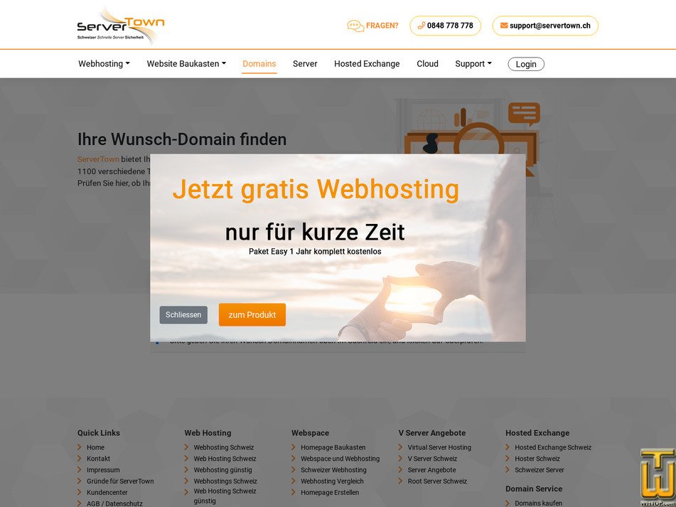 screenshot of .com Domain from servertown.ch