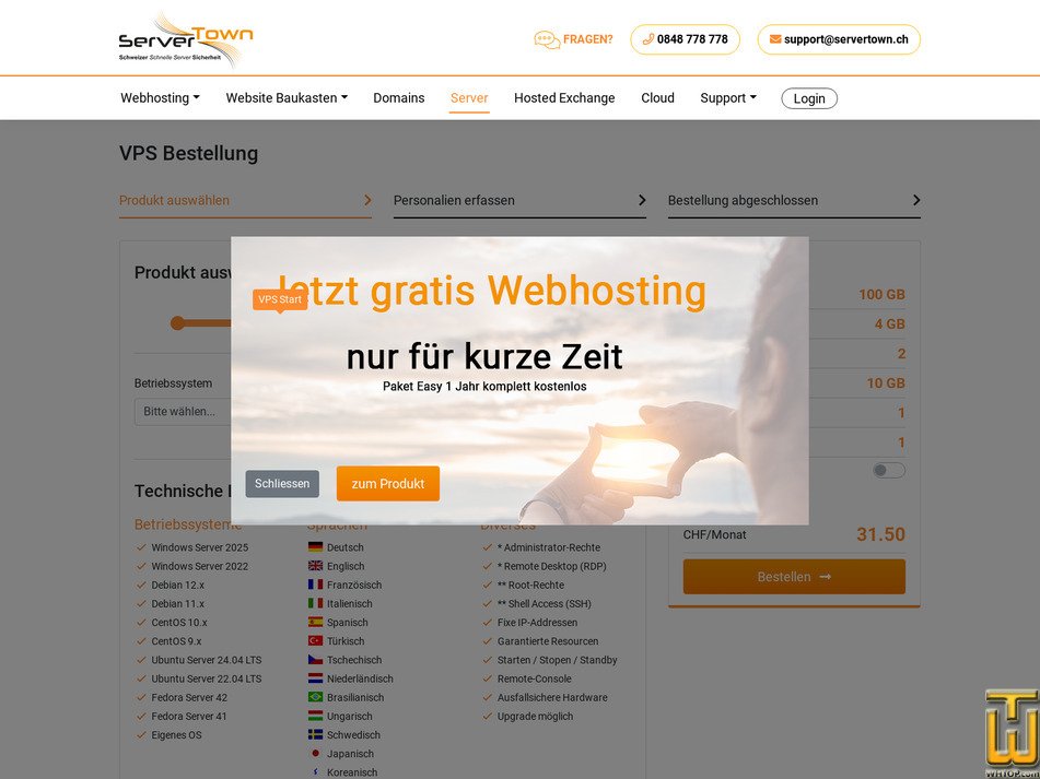 screenshot of Start from servertown.ch