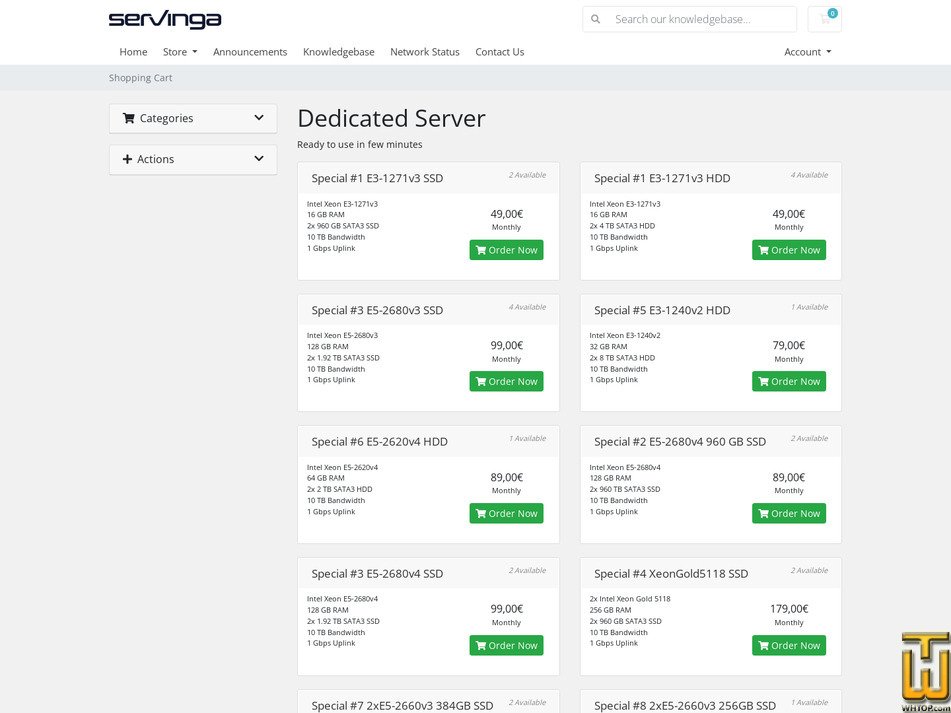 screenshot of 2xE5-2660v3 256GB SSD from servinga.com