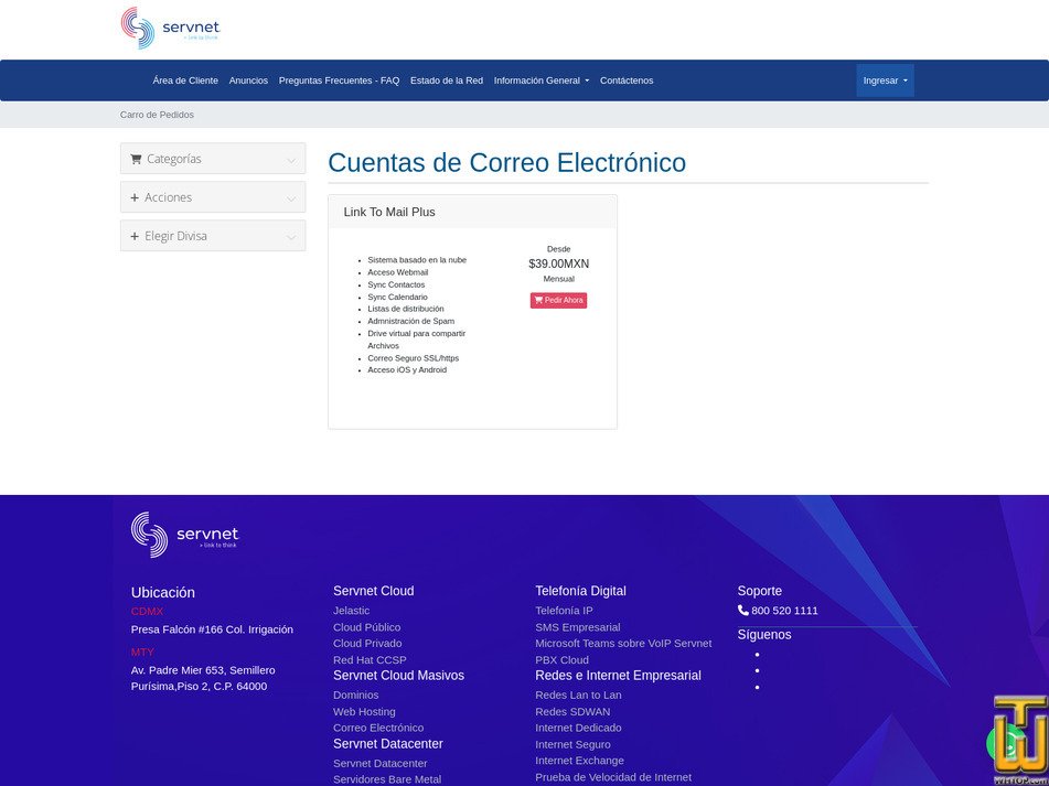 Taken on 21 July, 2026 screenshot of Link To Mail Plus from servnet.mx