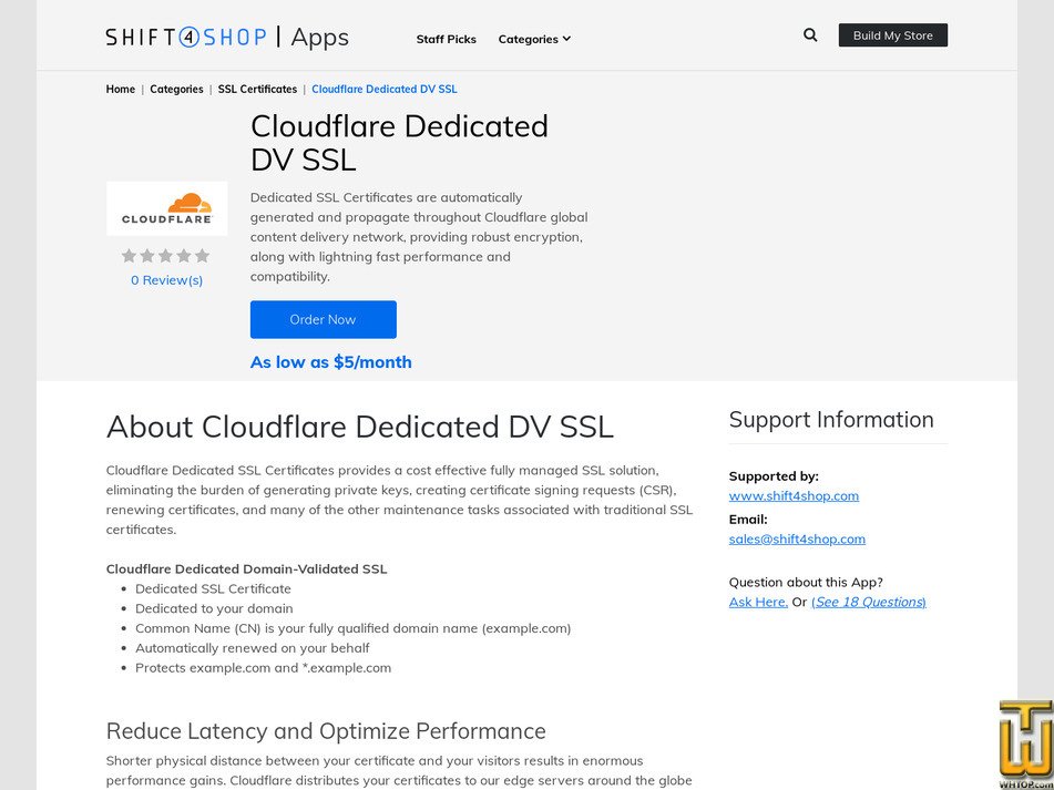 Taken on 13 January, 2026 screenshot of Cloudflare Dedicated Domain Validated SSL from shift4shop.com