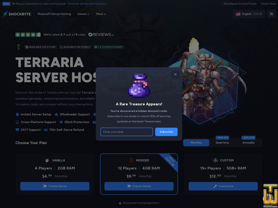 screenshot of Vanilla (Terraria) from shockbyte.com