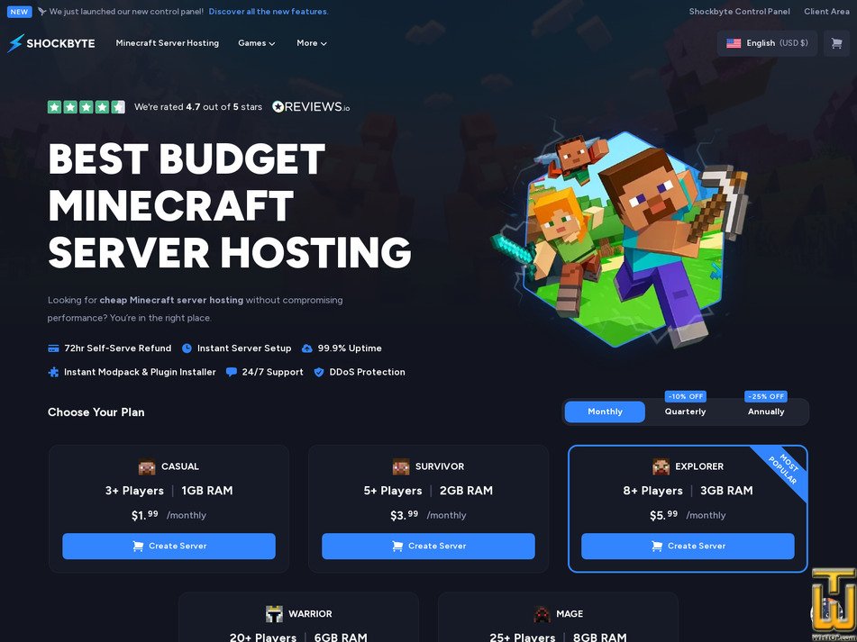 Taken on 13 October, 2026 screenshot of Explorer (Minecraft Budget) from shockbyte.com