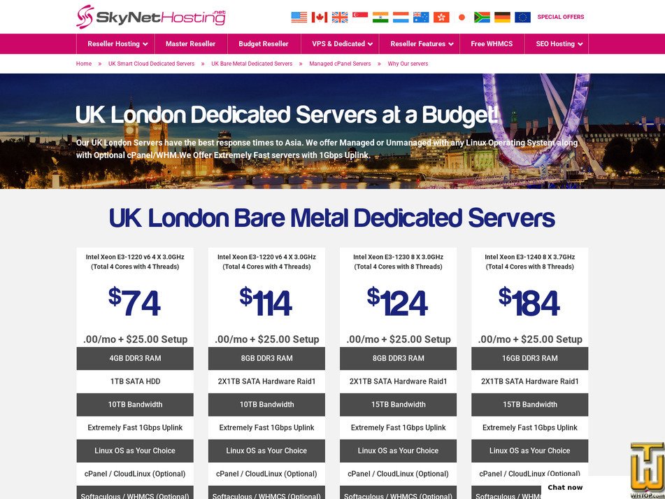 screenshot of Intel Xeon E3-1230 8 X 3.0GHz from skynethosting.net
