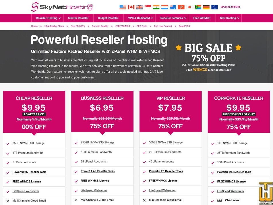 screenshot of US CHEAP RESELLER from skynethosting.net
