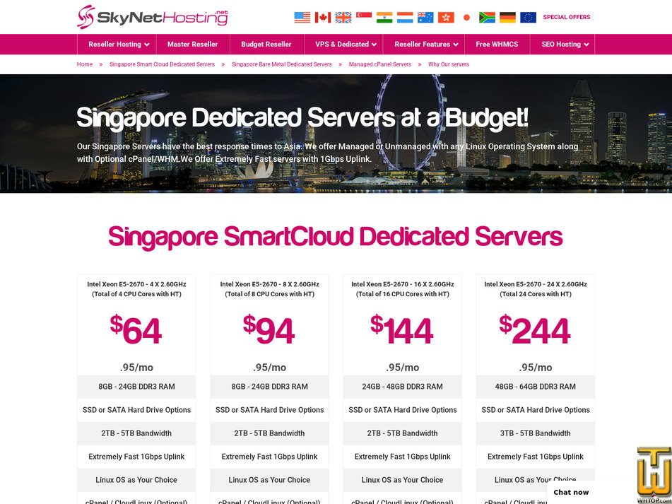 screenshot of Dual Intel Xeon X5670 - 3.33GHz from skynethosting.net