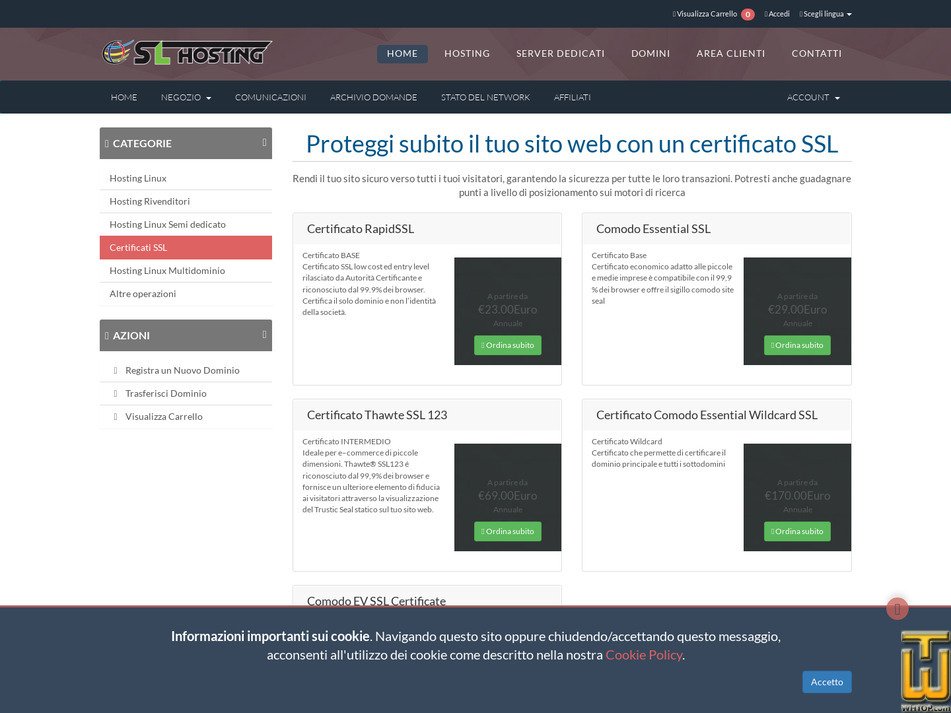 Taken on 5 October, 2026 screenshot of RapidSSL from slhosting.it