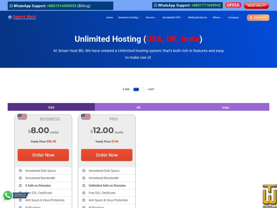 Taken on 10 August, 2026 screenshot of Unlimited India Business from smarthostbd.com