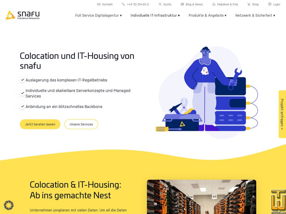 screenshot of Colocation and IT Housing from snafu.de