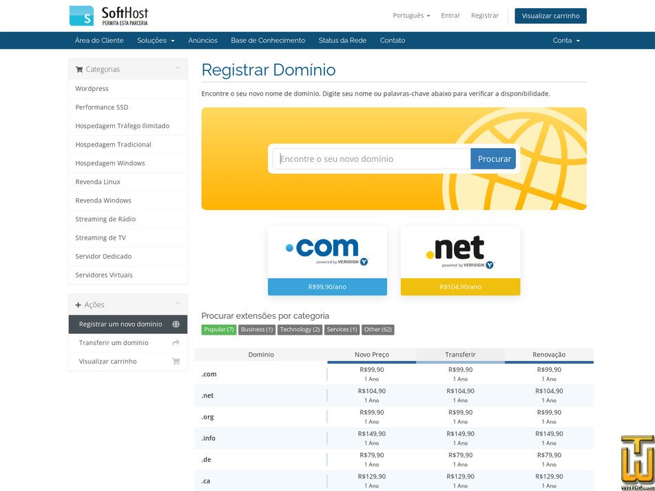 Taken on 4 September, 2026 screenshot of .COM from softhost.com.br