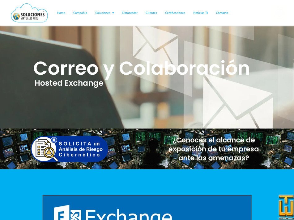 screenshot of MS Exchange - Suite de Correos y Colaboración Online Corporativo - 2026 from solucionesvirtualesperu.com
