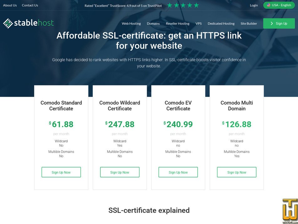 Taken on 22 May, 2026 screenshot of Comodo Wildcard Certificate from stablehost.com