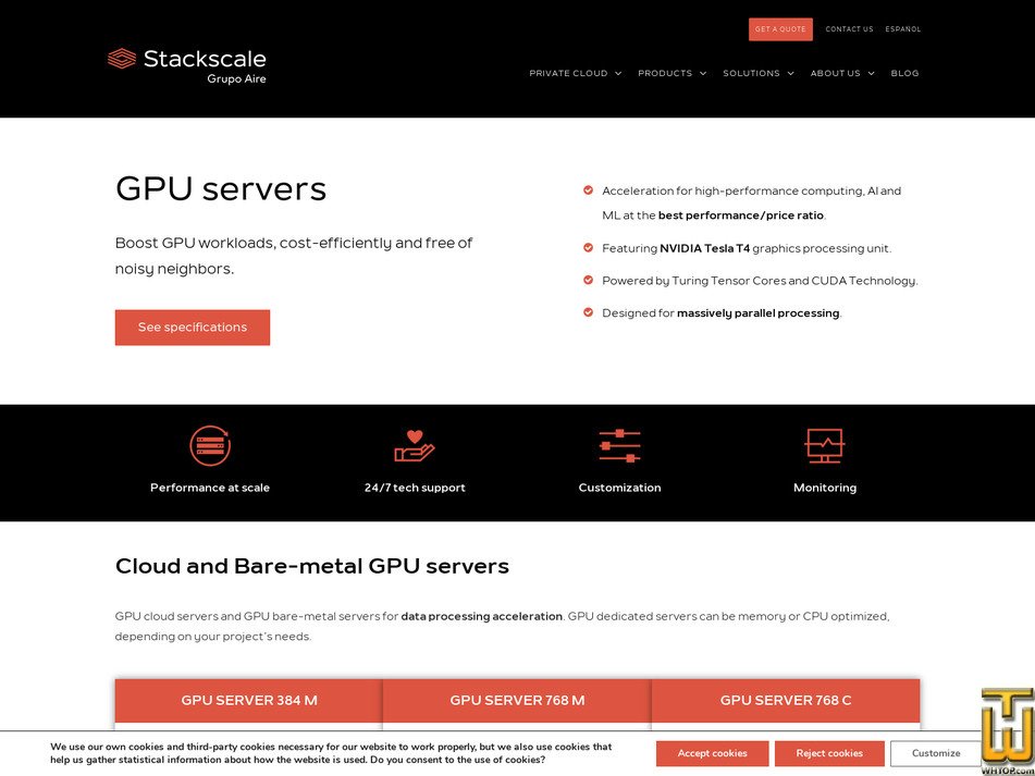 screenshot of GPU SERVER 768 C from stackscale.com