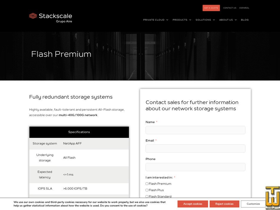 screenshot of Flash Premium from stackscale.com