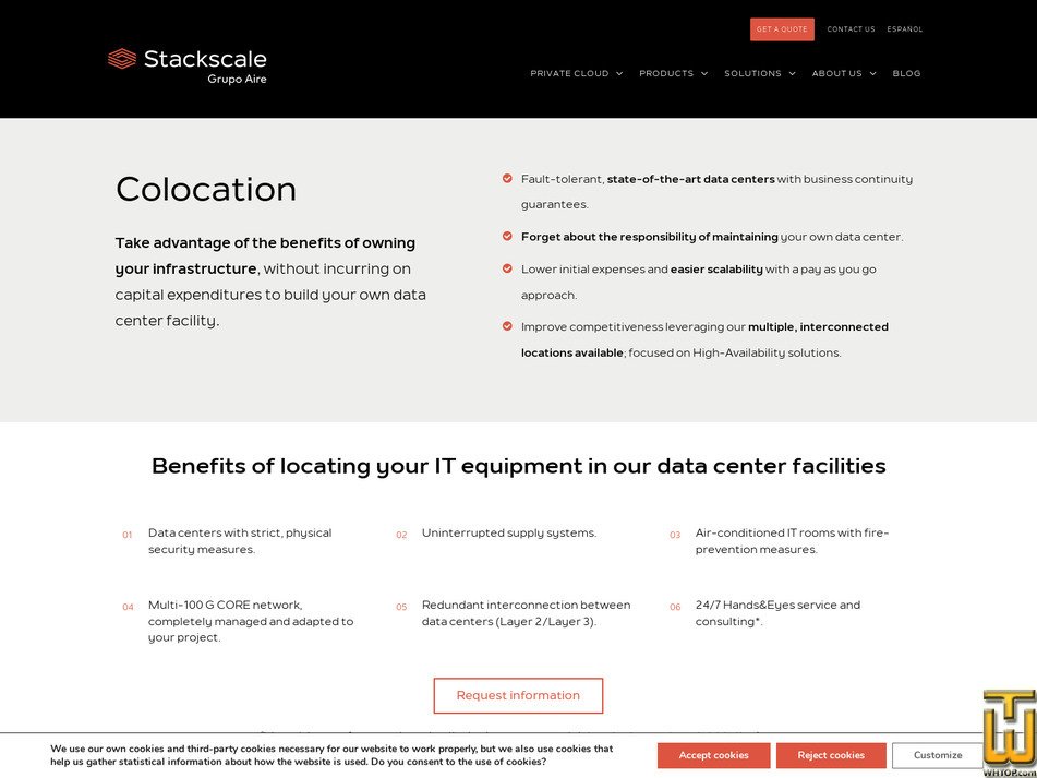 screenshot of Colocation from stackscale.com