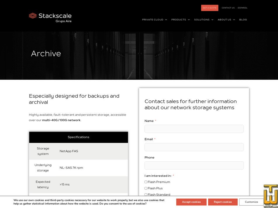 Tomado en 28 enero, 2026 captura de pantalla de Archive desde stackscale.com