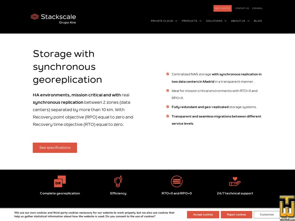 captura de pantalla de Premium Flash with Active Sync desde stackscale.com