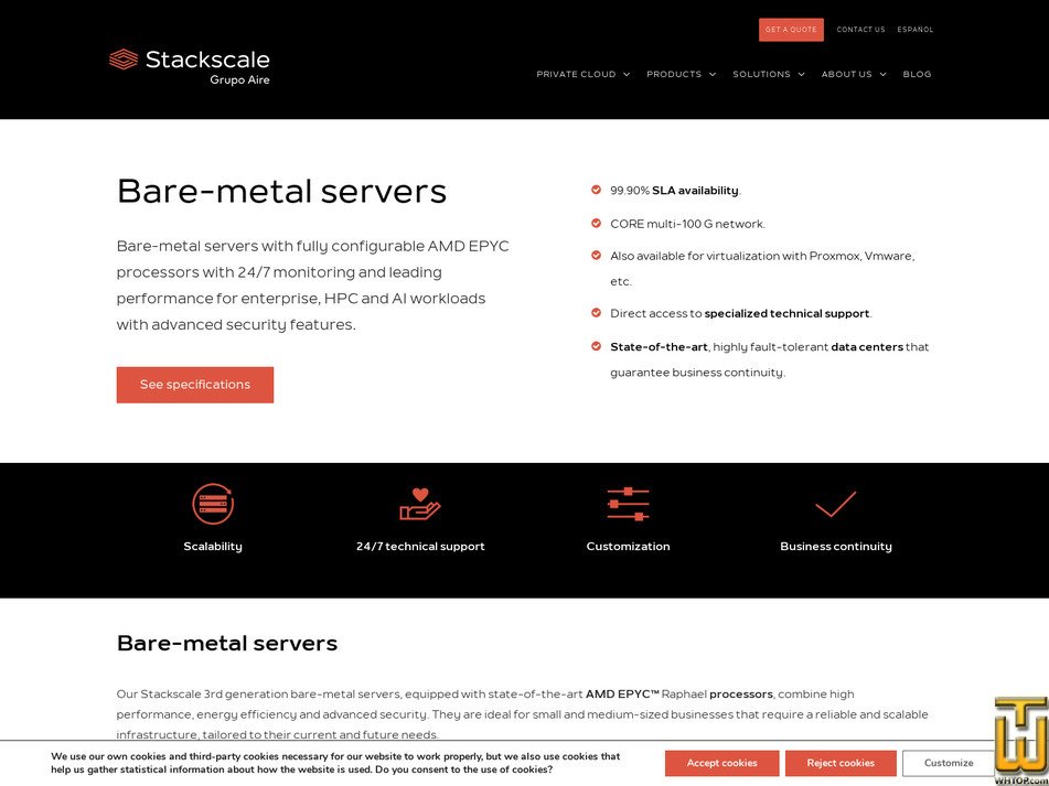 Taken on 28 January, 2026 screenshot of 384C Server from stackscale.com