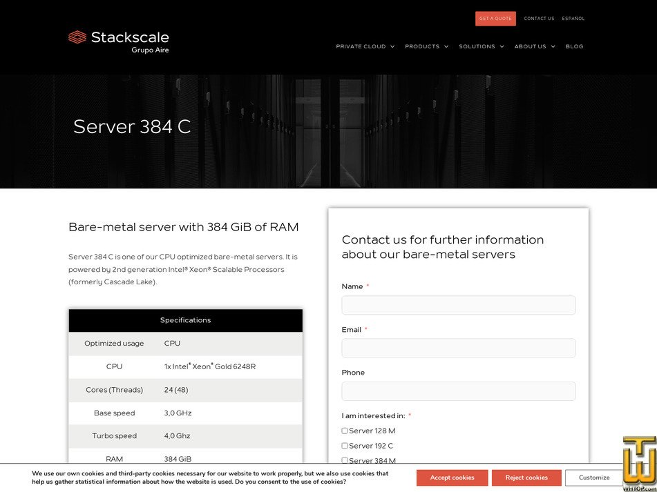 Taken on 28 January, 2026 screenshot of Server 384 C from stackscale.com