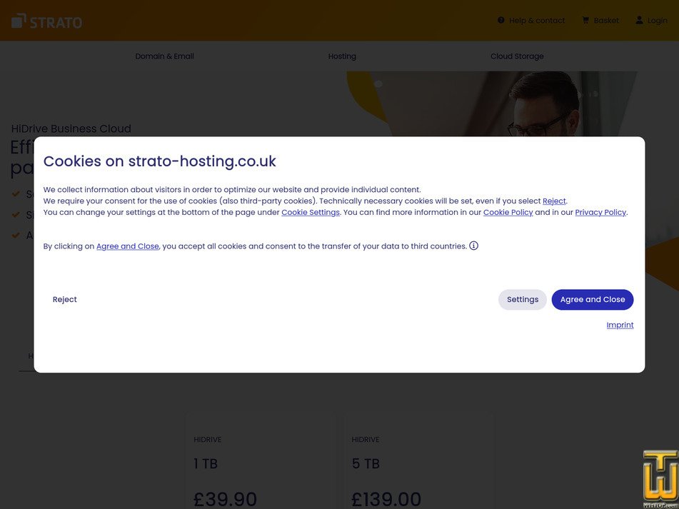 Taken on 23 August, 2026 screenshot of HiDrive Business 1 TB from strato-hosting.co.uk