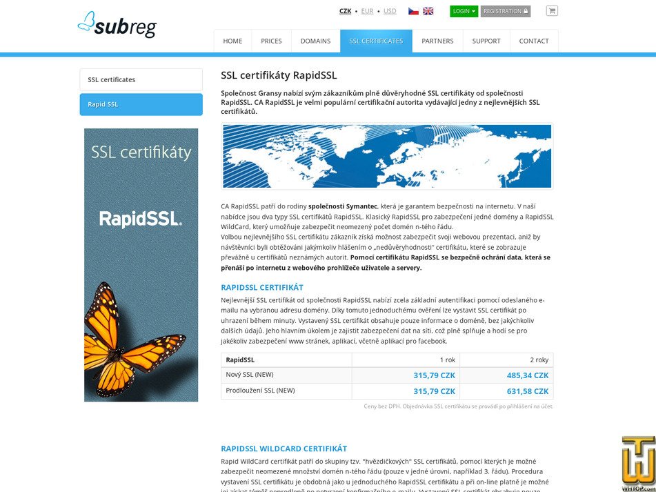 Taken on 22 September, 2026 screenshot of RapidSSL from subreg.cz