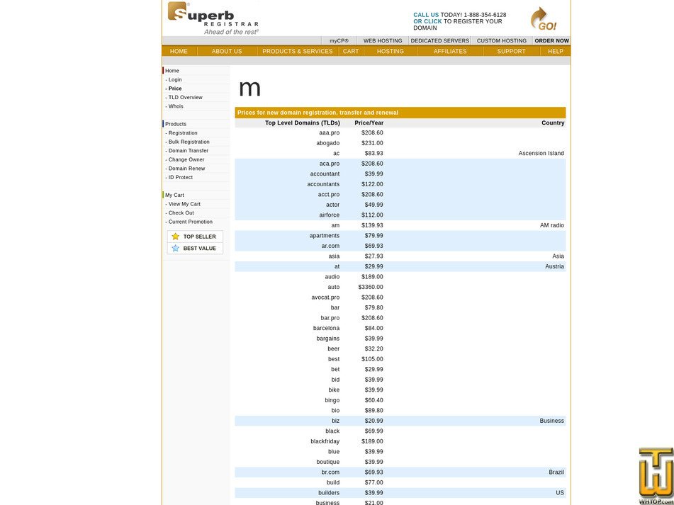 Taken on 22 September, 2026 screenshot of .COM from superb.net