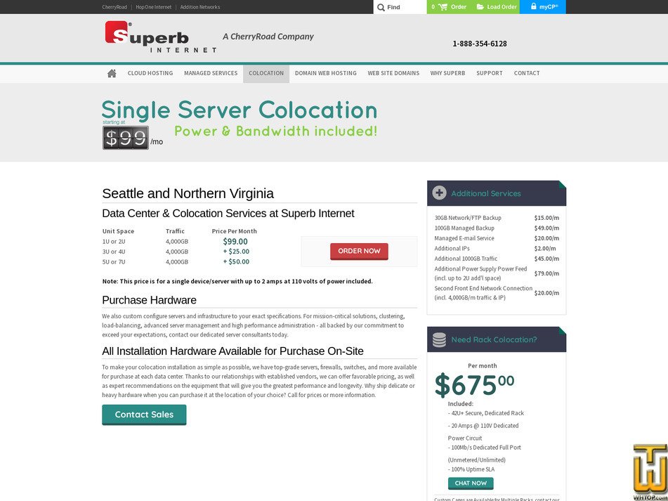 screenshot of Single Server Colocation from superb.net