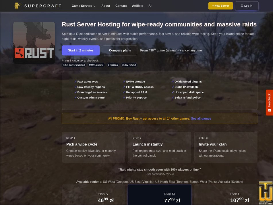 Taken on 10 May, 2026 screenshot of Plan S - Rust from supercraft.host