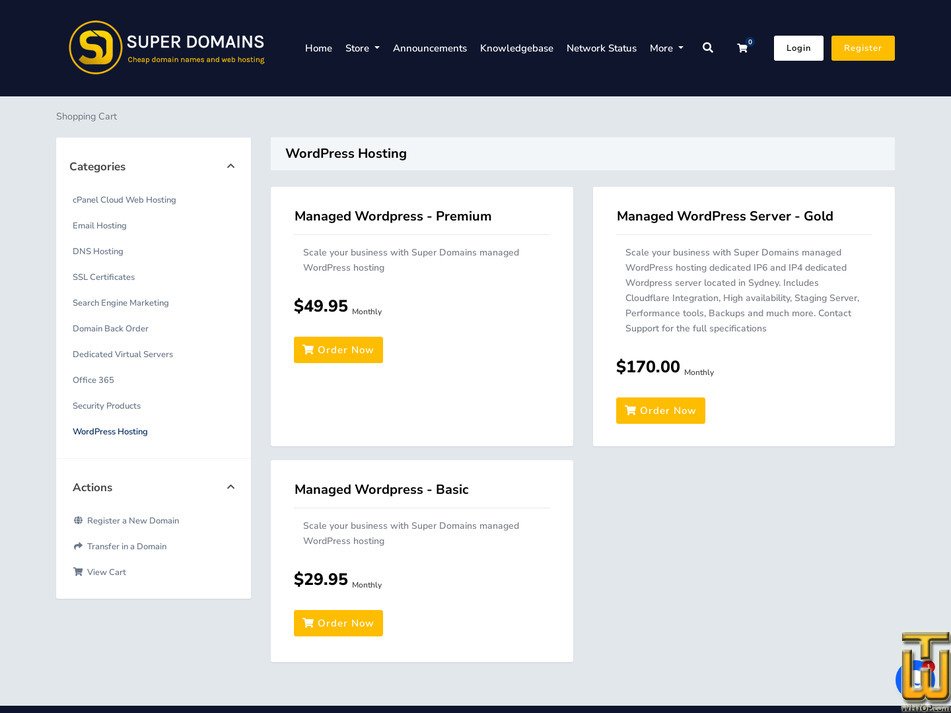 Taken on 24 August, 2026 screenshot of Managed Wordpress - Premium from superdomains.com.au