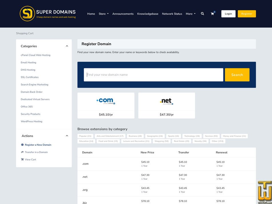 Taken on 24 August, 2026 screenshot of .com from superdomains.com.au
