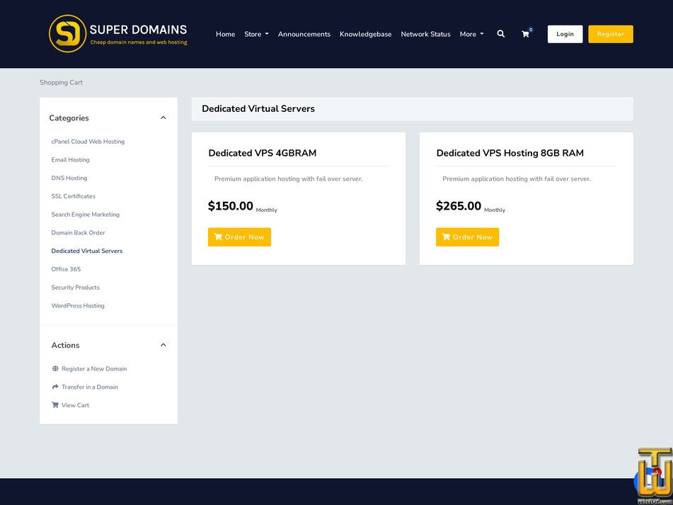 Taken on 24 August, 2026 screenshot of Dedicated VPS 4GB RAM from superdomains.com.au