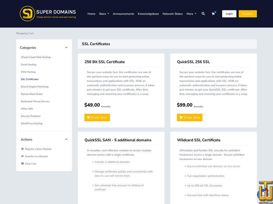 Taken on 24 August, 2026 screenshot of QuickSSL 256 SSL from superdomains.com.au
