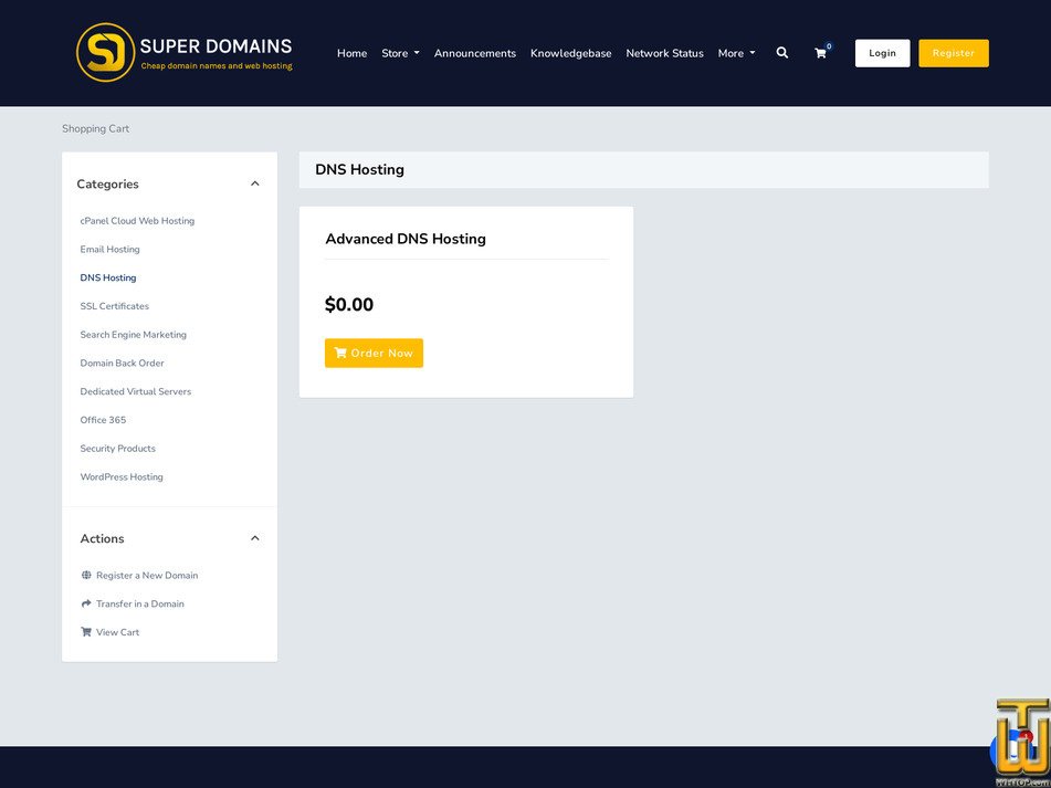 Taken on 24 August, 2026 screenshot of Advanced DNS Hosting from superdomains.com.au