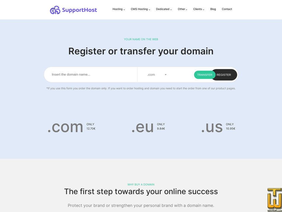 screenshot of .com from supporthost.com