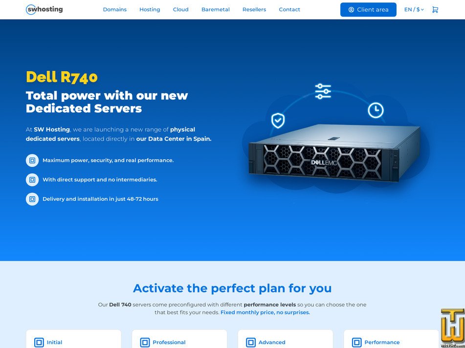 Taken on 3 May, 2026 screenshot of Dell R740 Advanced from swhosting.com