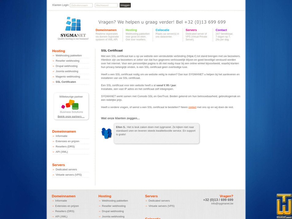 screenshot of SSL Certificate from sygmanet.be