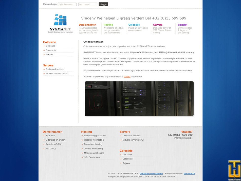 Taken on 25 August, 2026 screenshot of 1U Colocation from sygmanet.be