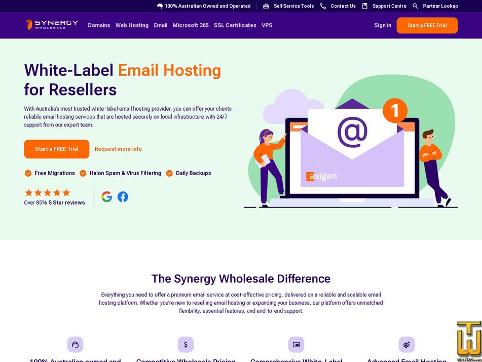 Taken on 26 January, 2026 screenshot of White-Label Email Hosting for Resellers from synergywholesale.com