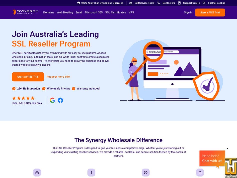 screenshot of SSL Reseller Program from synergywholesale.com