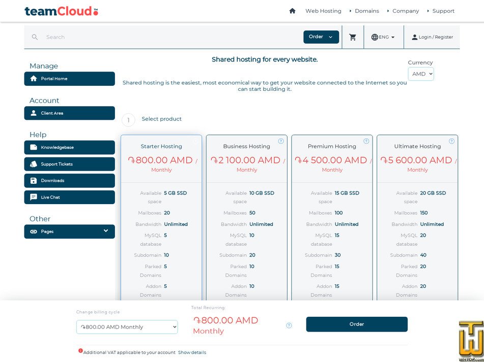 Taken on 17 April, 2026 screenshot of Premium Hosting from teamcloud.am