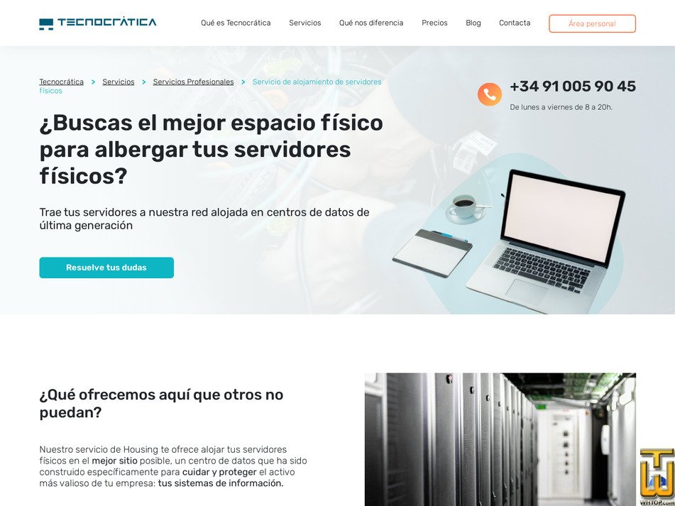 screenshot of Alojamiento de servidores físicos from tecnocratica.net