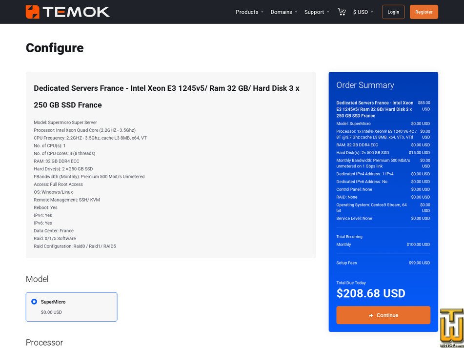 screenshot of Intel Xeon Quad Core (2.2GHZ - 3.5Ghz) from temok.com