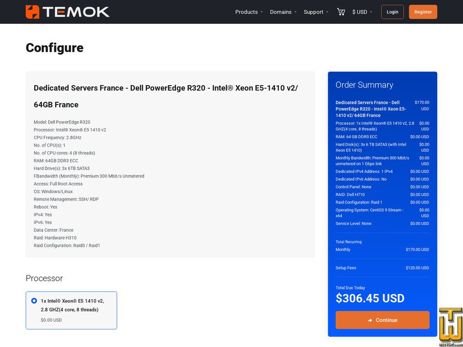 screenshot of Intel® Xeon® E5 1410 v2 from temok.com