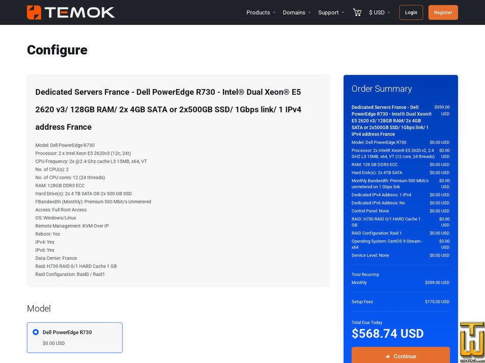 Taken on 15 July, 2026 screenshot of 2 x Intel Xeon E5 2620v3 (12c, 24t) from temok.com