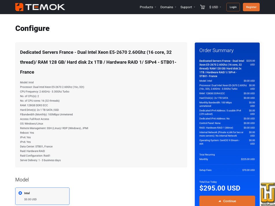 Taken on 15 July, 2026 screenshot of Dual Intel Xeon E5-2670 2.60Ghz (16c, 32t) from temok.com