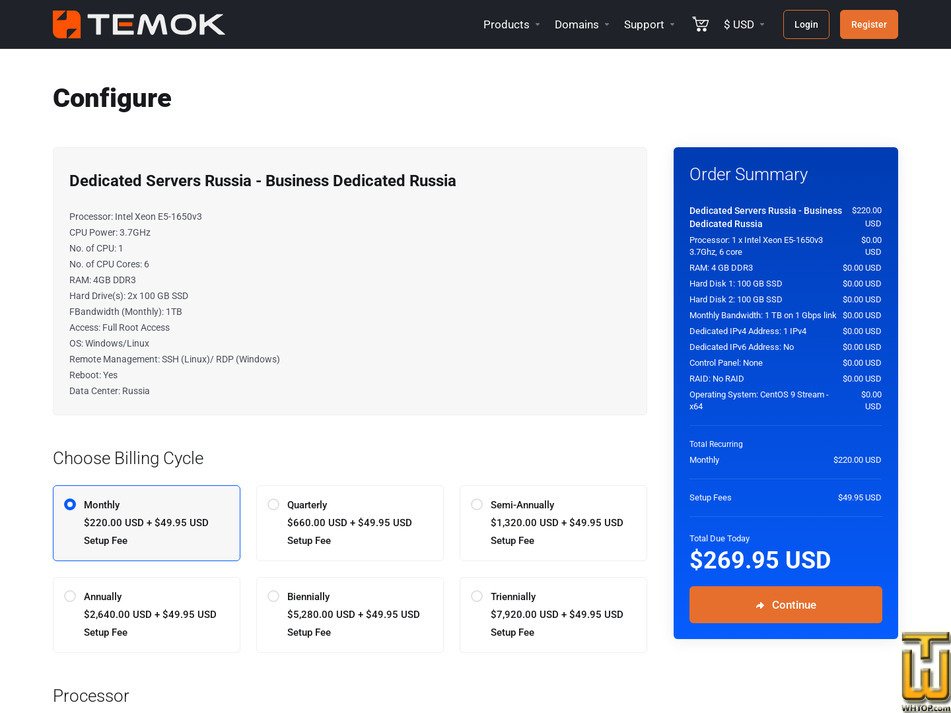 screenshot of Intel Xeon E5-1650v3 from temok.com